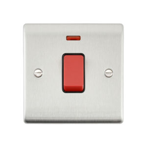 Saxby Electrical Raised Screwed 45A 1G DP Switch Neon Brushed Steel