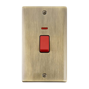 Saxby Electrical Raised Screwed 45A Large Plate DP Switch Neon Antique Brass