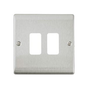 Saxby Electrical Raised Screwed 2G Grid Front Plate Brushed Steel