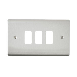 Saxby Electrical Raised Screwed 3G Grid Front Plate Brushed Steel