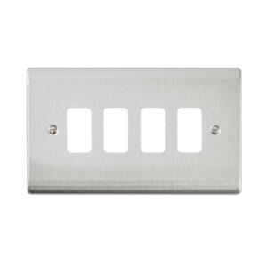 Saxby Electrical Raised Screwed 4G Grid Front Plate Brushed Steel