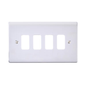 Saxby Electrical Raised Screwed 4G Grid Front Plate Polished Chrome