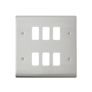 Saxby Electrical Raised Screwed 6G Grid Front Plate Brushed Steel