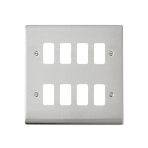 Saxby Electrical Raised Screwed 8G Grid Front Plate Brushed Steel