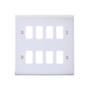 Saxby Electrical Raised Screwed 8G Grid Front Plate Polished Chrome