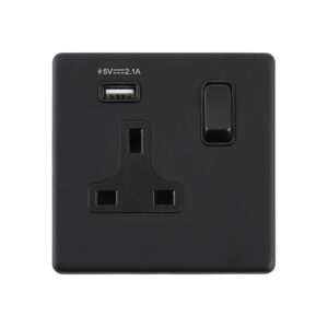 Saxby Electrcial Screwless 13A 1G DP Socket 2.1V USB Matt Black
