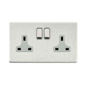 Saxby Electrcial Screwless 13A 2G DP Socket Brushed Steel