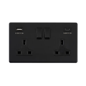 Saxby Electrcial Screwless 13A 2G DP Socket 45W USB A+C Matt Black