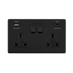 Saxby Electrcial Screwless 13A 2G DP Socket 15.5W USB A+C Matt Black