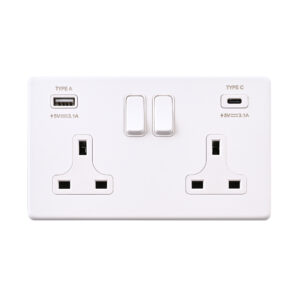 Saxby Electrcial Screwless 13A 2G DP Socket 15.5W USB A+C Matt White