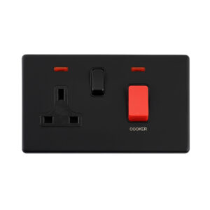 Saxby Electrcial Screwless 45A DP Cooker Switch 13A Socket Neon Matt Black
