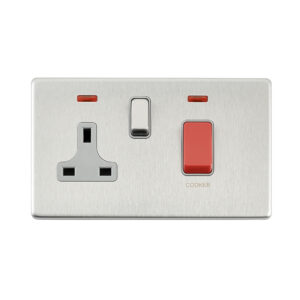 Saxby Electrcial Screwless 45A DP Cooker Switch 13A Socket Neon Brushed Steel