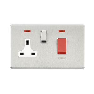 Saxby Electrcial Screwless 45A DP Cooker Switch 13A Socket Neon Brushed Steel