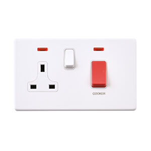 Saxby Electrcial Screwless 45A DP Cooker Switch 13A Socket Neon Matt White