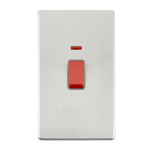 Saxby Electrcial Screwless 45A Large Plate DP Switch Neon Brushed Steel