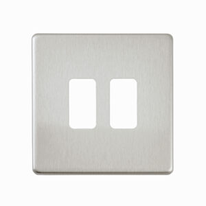 Saxby Electrical Screwless 2G Grid Front Plate Brushed Steel