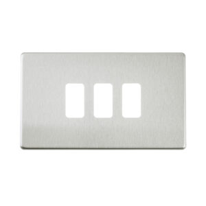Saxby Electrical Screwless 3G Grid Front Plate Brushed Steel
