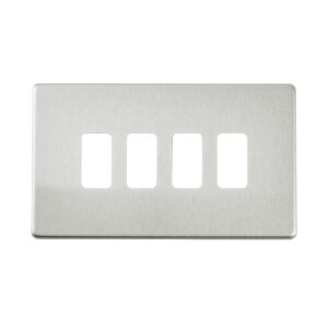 Saxby Electrical Screwless 4G Grid Front Plate Brushed Steel