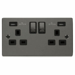 Click Deco 13A Ingot 2 Gang Switched Sockets With Twin 2.1A Usb Outlets (4.2A) (Twin Earth)