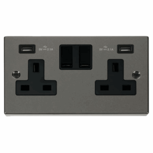 Click Deco 13A 2 Gang Switched Socket With Twin 2.1A Usb Outlets (4.2A) (Twin Earth)