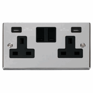 Click Deco 13A 2 Gang Switched Socket With Twin 2.1A Usb Outlets (4.2A) (Twin Earth)