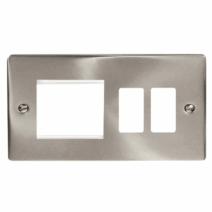 Click Deco Hotel Accessory Plate 2 Gang GridPro Frontplate With Twin New Media Aperture