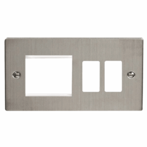 Click Deco Hotel Accessory Plate 2 Gang GridPro Frontplate With Twin New Media Aperture