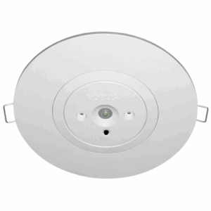 Robus Carina 2W Emergency Downlight 200Lm Dual Test Open And Corridor Lenses 130mm Extension Ring White