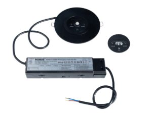 Robus Carina 2W Emergency Downlight 200Lm Dual Test Open And Corridor Lenses 130mm Extension Ring Black