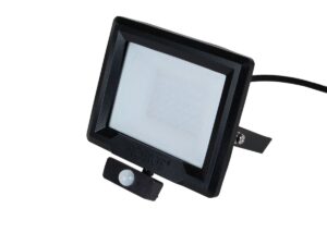 Robus Hilume 50W Led Flood Light With Pir IP65 Black 3000K C/W 1M Flex