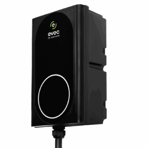 Evec VEC GO Black wall mounted smart EV charger c/w 1x 22kW tethered charging lead (5m) and wall holster