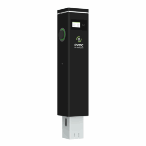 Evec Black floor mounted smart EV charger pedestal c/w 2x 7.4kW charging sockets